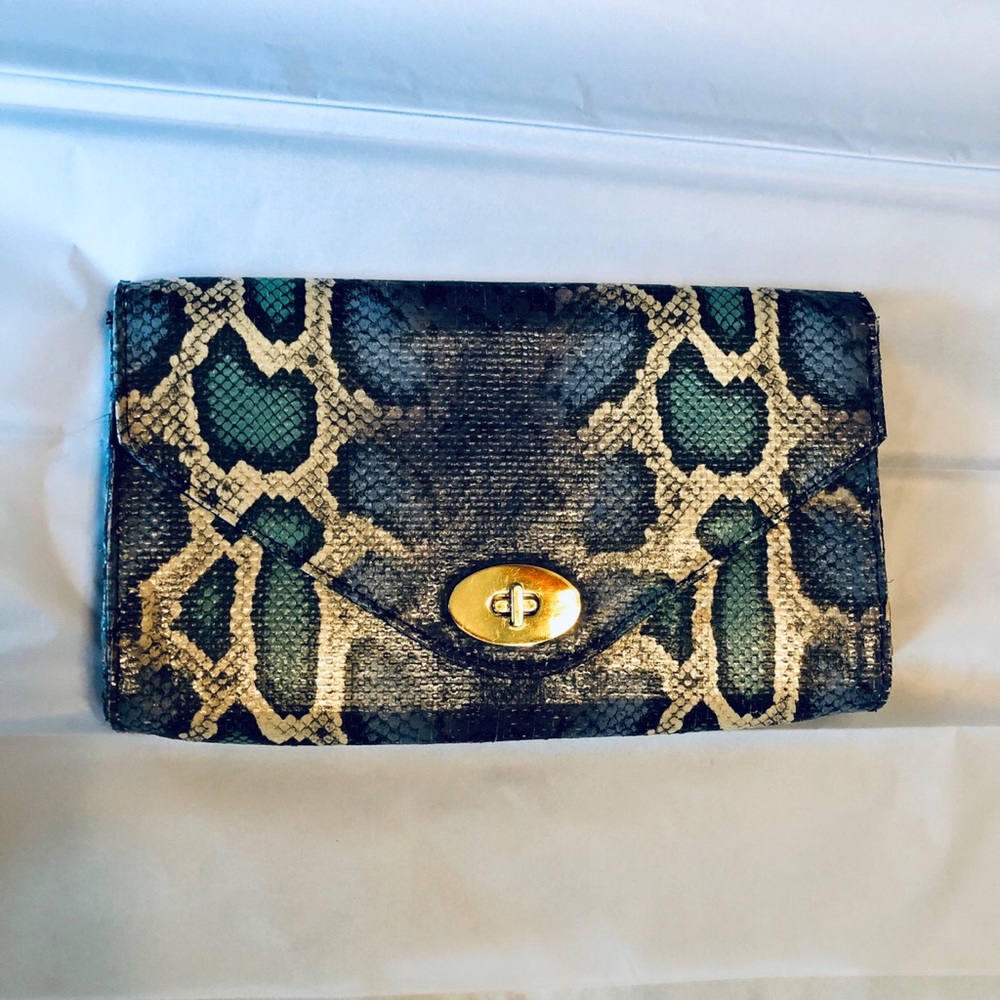 Snakeskin Embossed Leather Clutch by H&M